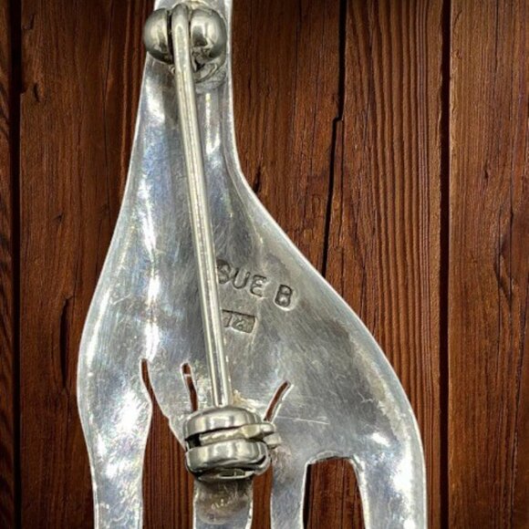 Vintage SUE B. 925 Sterling Silver Giraffe Brooch Safari Figural Pin - Picture 5 of 9